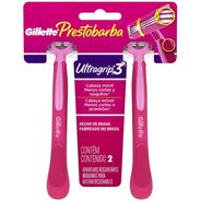 Aparelho de Depilar Descartável Feminino Gillette Prestobarba UltraGrip3 - 2 unidades