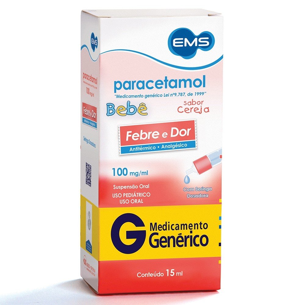 Paracetamol Bebê 100mg/ml Sabor Cereja 15ml EMS Genérico