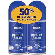 Kit com 2 Desodorantes Antitranspirante Roll On NIVEA Protect & Care 50ml, Nivea