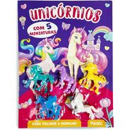Livro Unicórnios - Colorir e Brincar com 5 Miniaturas