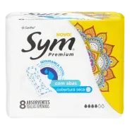 Sym Absorvente Premium Cobertura Seca Com Abas Branco, 8 Unidades