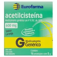 Acetilcisteína 600mg Granulado Sabor Laranja 16 envelopes Eurofarma Genérico