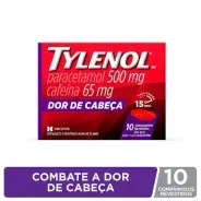 Tylenol DC Paracetamol 500mg + Cafeína 65mg Dor de Cabeça 10 comprimidos